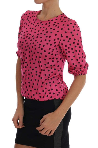 Dolce & Gabbana Pink Polka Dotted Silk Blouse #women, Brand_Dolce & Gabbana, Catch, Dolce & Gabbana, feed-agegroup-adult, feed-color-pink, feed-gender-female, feed-size-IT36 | XS, feed-size-IT38 | S, Gender_Women, IT36 | XS, IT38 | S, Kogan, Pink, Tops & T-Shirts - Women - Clothing, Women - New Arrivals at SEYMAYKA