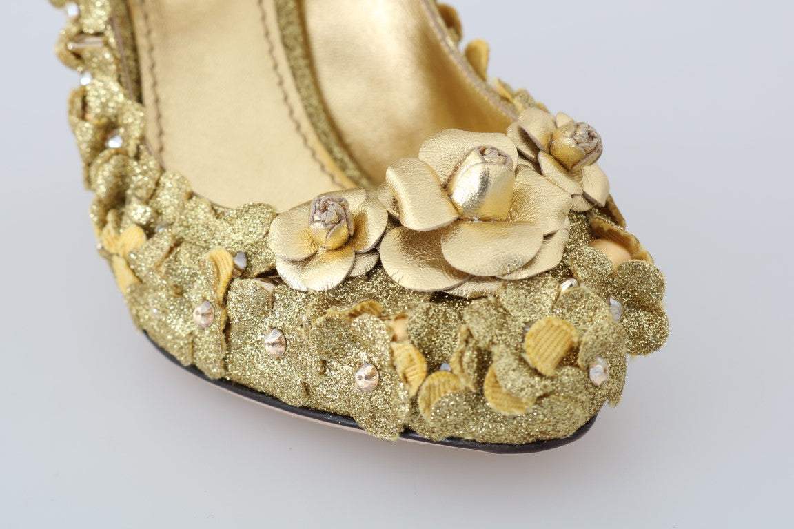 Dolce & Gabbana Gold Floral Crystal Mary Janes Pumps Dolce & Gabbana, EU38.5/US8, EU39/US8.5, feed-agegroup-adult, feed-color-Gold, feed-gender-female, Gold, Pumps - Women - Shoes, Shoes - New Arrivals at SEYMAYKA
