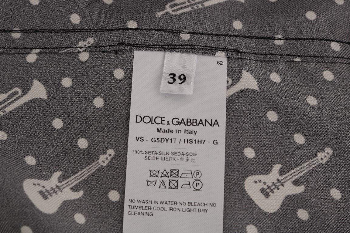 Dolce & Gabbana Black Silk White JAZZ Print Casual Shirt #men, 38, 39, 41, 43, Black/White, Brand_Dolce & Gabbana, Catch, Dolce & Gabbana, feed-agegroup-adult, feed-color-black, feed-color-white, feed-gender-male, feed-size-38, feed-size-39, feed-size-41, Gender_Men, Kogan, Men - New Arrivals, Shirts - Men - Clothing at SEYMAYKA