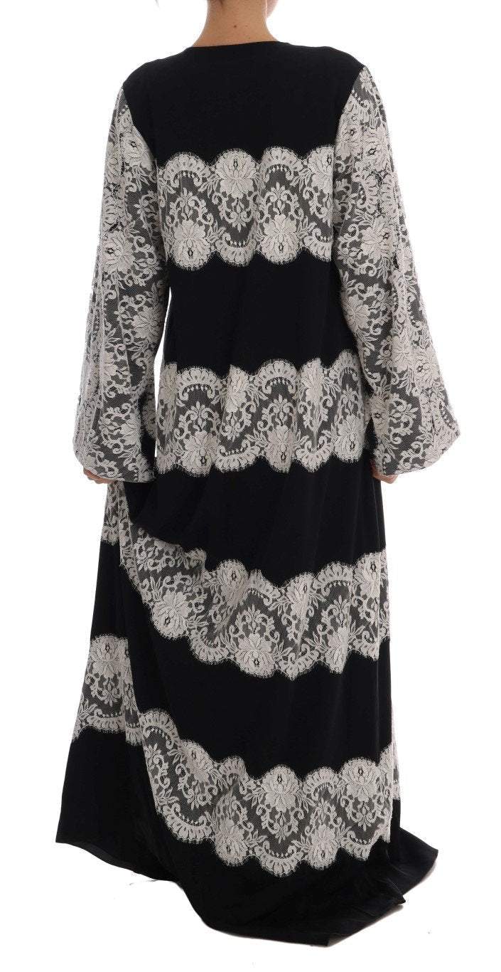 Dolce & Gabbana  Black Silk Floral Lace Kaftan Dress #women, Black/White, Brand_Dolce & Gabbana, Catch, Clothing_Dress, Dolce & Gabbana, Dresses - Women - Clothing, feed-agegroup-adult, feed-color-black, feed-color-white, feed-gender-female, feed-size-IT38|XS, feed-size-IT40|S, feed-size-IT42|M, feed-size-IT44|L, feed-size-IT46|XL, Gender_Women, IT38|XS, IT40|S, IT42|M, IT44|L, IT46|XL, Kogan, Women - New Arrivals at SEYMAYKA