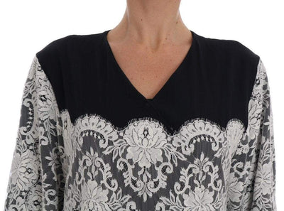 Dolce & Gabbana  Black Silk Floral Lace Kaftan Dress #women, Black/White, Brand_Dolce & Gabbana, Catch, Clothing_Dress, Dolce & Gabbana, Dresses - Women - Clothing, feed-agegroup-adult, feed-color-black, feed-color-white, feed-gender-female, feed-size-IT38|XS, feed-size-IT40|S, feed-size-IT42|M, feed-size-IT44|L, feed-size-IT46|XL, Gender_Women, IT38|XS, IT40|S, IT42|M, IT44|L, IT46|XL, Kogan, Women - New Arrivals at SEYMAYKA