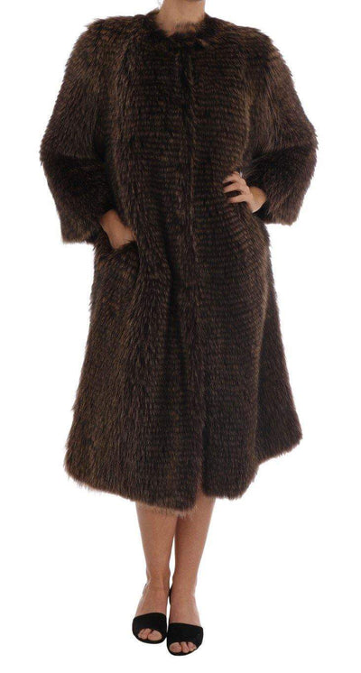 Dolce & Gabbana  Brown Raccoon Fur Coat Jacket #women, Brand_Dolce & Gabbana, Brown, Catch, Dolce & Gabbana, feed-agegroup-adult, feed-color-brown, feed-gender-female, feed-size-IT40|S, Gender_Women, IT40|S, Jackets & Coats - Women - Clothing, Kogan, Women - New Arrivals at SEYMAYKA