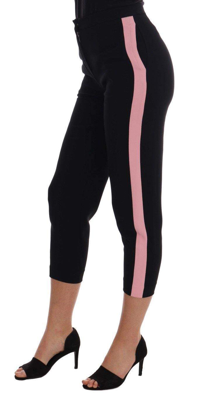 Dolce & Gabbana  Black Stretch Pink Stripes Capri Pants #women, Black, Brand_Dolce & Gabbana, Catch, Dolce & Gabbana, feed-agegroup-adult, feed-color-black, feed-gender-female, feed-size-IT36 | XS, Gender_Women, IT36 | XS, Jeans & Pants - Women - Clothing, Kogan, Women - New Arrivals at SEYMAYKA