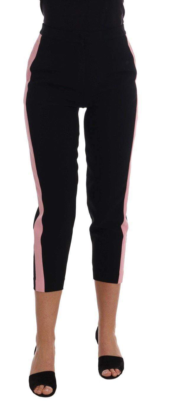 Dolce & Gabbana  Black Stretch Pink Stripes Capri Pants #women, Black, Brand_Dolce & Gabbana, Catch, Dolce & Gabbana, feed-agegroup-adult, feed-color-black, feed-gender-female, feed-size-IT36 | XS, Gender_Women, IT36 | XS, Jeans & Pants - Women - Clothing, Kogan, Women - New Arrivals at SEYMAYKA