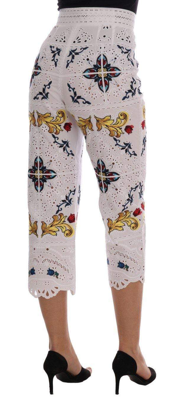 Dolce & Gabbana  Mulicolor Majolica Cutout Capri Pants #women, Brand_Dolce & Gabbana, Catch, Dolce & Gabbana, feed-agegroup-adult, feed-color-multicolor, feed-gender-female, feed-size-IT40|S, feed-size-IT42|M, Gender_Women, IT40|S, IT42|M, IT44|L, Jeans & Pants - Women - Clothing, Kogan, Multicolor, Women - New Arrivals at SEYMAYKA