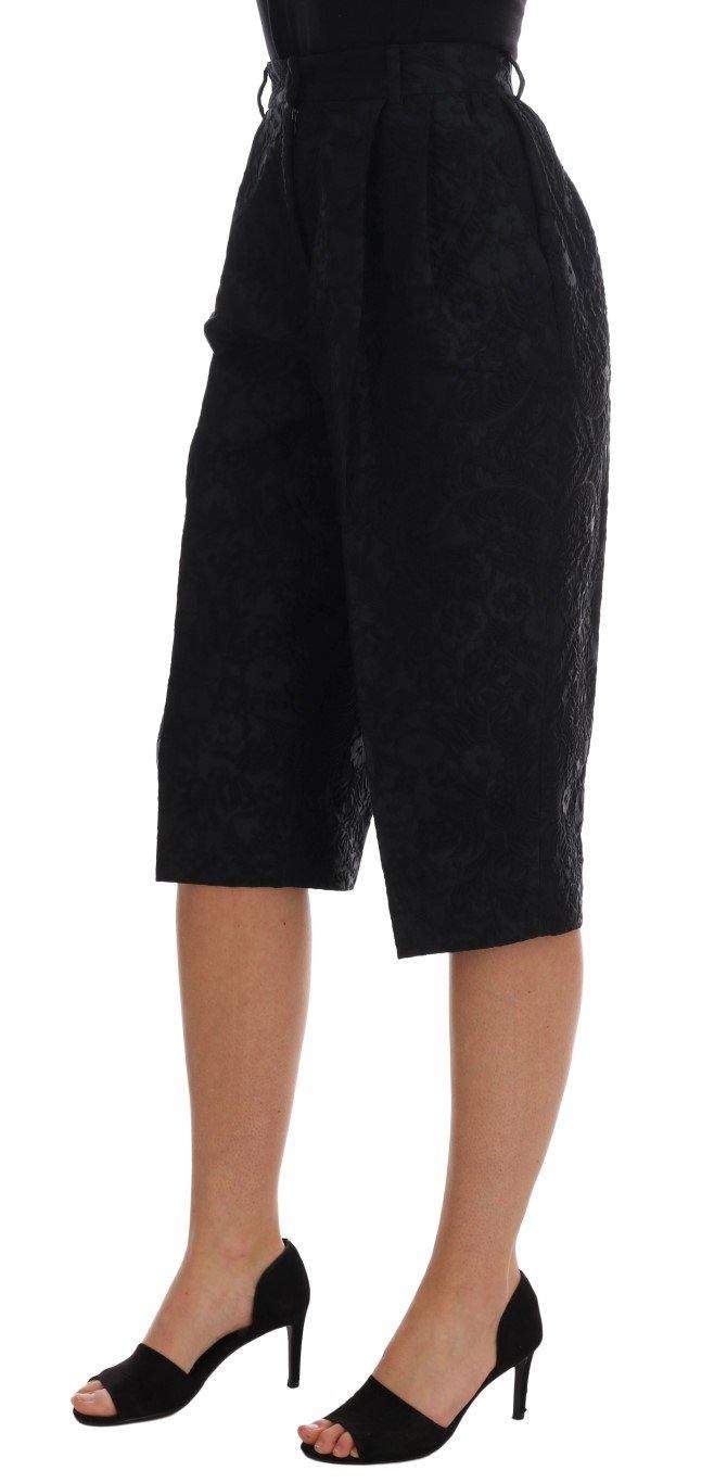 Dolce & Gabbana  Black Brocade High Waist Capri Shorts #women, Black, Brand_Dolce & Gabbana, Catch, Dolce & Gabbana, feed-agegroup-adult, feed-color-black, feed-gender-female, feed-size-IT36|XXS, feed-size-IT38|XS, feed-size-IT46 | L, Gender_Women, IT36|XXS, IT38|XS, IT40|S, IT46 | L, Jeans & Pants - Women - Clothing, Kogan, Women - New Arrivals at SEYMAYKA