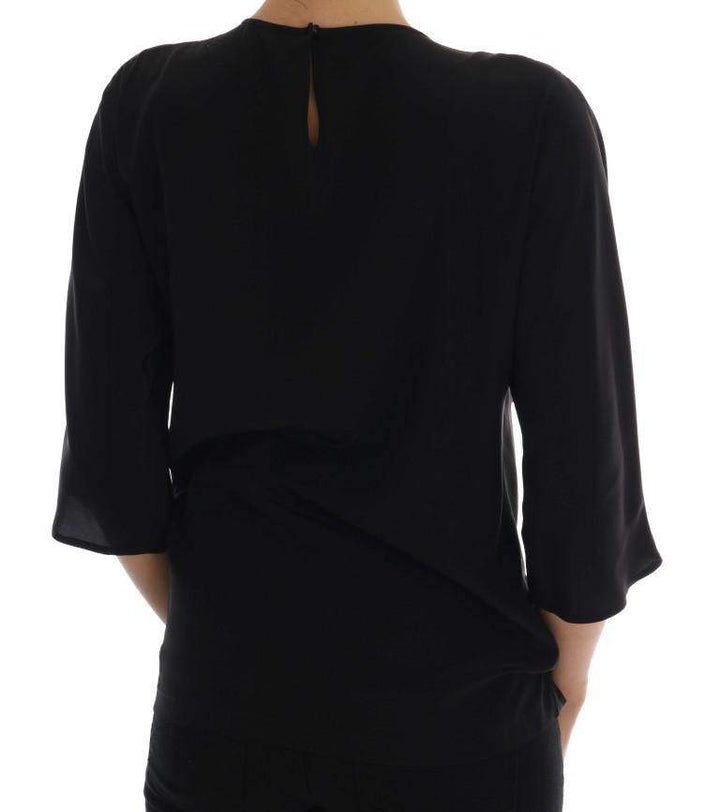 Dolce & Gabbana  Black Silk Fairy Tale Top Crystal Blouse #women, Black, Brand_Dolce & Gabbana, Catch, Dolce & Gabbana, feed-agegroup-adult, feed-color-black, feed-gender-female, feed-size-IT36 | XS, feed-size-IT38 | S, feed-size-IT40|S, Gender_Women, IT36 | XS, IT38 | S, IT40|S, Kogan, Tops & T-Shirts - Women - Clothing, Women - New Arrivals at SEYMAYKA