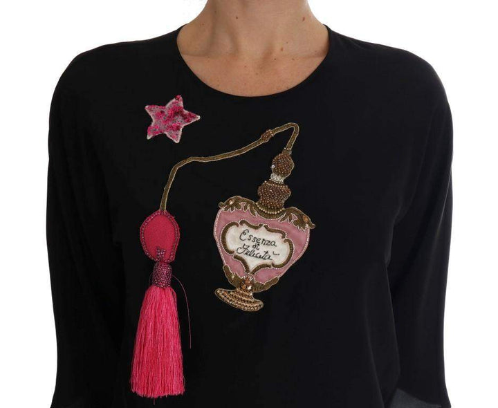 Dolce & Gabbana  Black Silk Fairy Tale Top Crystal Blouse #women, Black, Brand_Dolce & Gabbana, Catch, Dolce & Gabbana, feed-agegroup-adult, feed-color-black, feed-gender-female, feed-size-IT36 | XS, feed-size-IT38 | S, feed-size-IT40|S, Gender_Women, IT36 | XS, IT38 | S, IT40|S, Kogan, Tops & T-Shirts - Women - Clothing, Women - New Arrivals at SEYMAYKA
