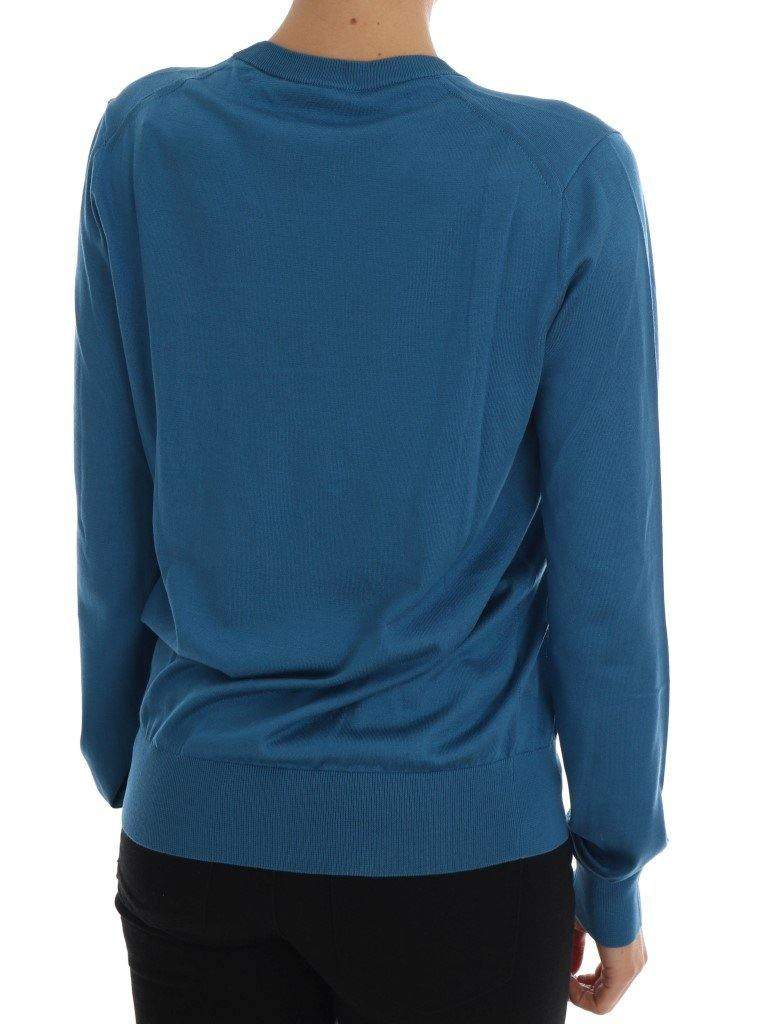 Dolce & Gabbana  Blue Silk Love is Pullover Sweater #women, Blue, Brand_Dolce & Gabbana, Catch, Dolce & Gabbana, feed-agegroup-adult, feed-color-blue, feed-gender-female, feed-size-IT48 | XL, Gender_Women, IT48 | XL, Kogan, Sweaters - Women - Clothing, Women - New Arrivals at SEYMAYKA