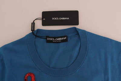 Dolce & Gabbana  Blue Silk Love is Pullover Sweater #women, Blue, Brand_Dolce & Gabbana, Catch, Dolce & Gabbana, feed-agegroup-adult, feed-color-blue, feed-gender-female, feed-size-IT48 | XL, Gender_Women, IT48 | XL, Kogan, Sweaters - Women - Clothing, Women - New Arrivals at SEYMAYKA