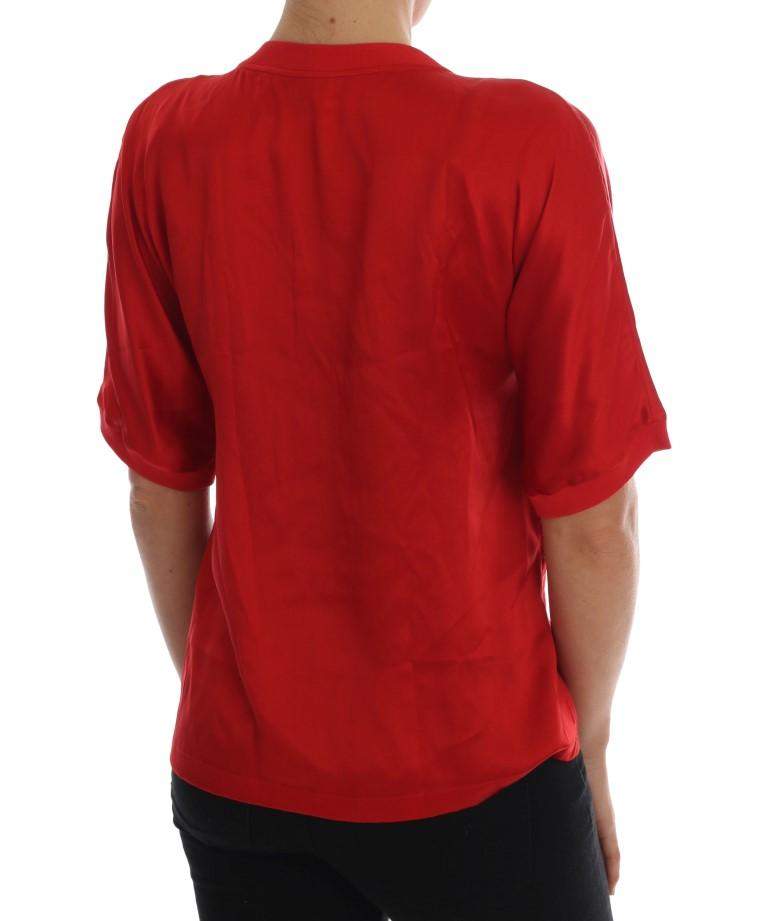 Dolce & Gabbana Red Silk Orange Vase Crystal Top #women, Brand_Dolce & Gabbana, Catch, Dolce & Gabbana, feed-agegroup-adult, feed-color-red, feed-gender-female, feed-size-IT36 | XS, feed-size-IT42|M, Gender_Women, IT36 | XS, IT42|M, Kogan, Red, Tops & T-Shirts - Women - Clothing, Women - New Arrivals at SEYMAYKA