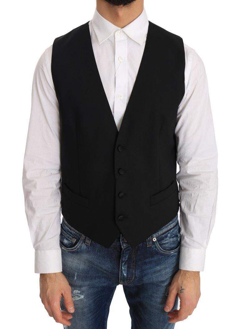 Dolce & Gabbana  Black Wool Silk Vest #men, Black, Brand_Dolce & Gabbana, Catch, Dolce & Gabbana, feed-agegroup-adult, feed-color-black, feed-gender-male, feed-size-IT48 | M, Gender_Men, IT48 | M, Kogan, Men - New Arrivals, Vests - Men - Clothing at SEYMAYKA