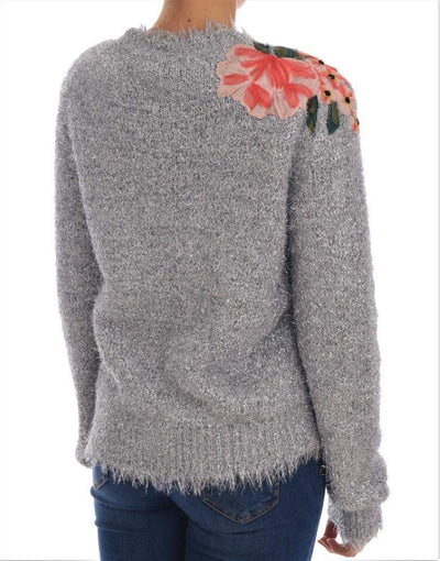 Dolce & Gabbana  Silver Cardigan Floral Applique Sweater #women, Brand_Dolce & Gabbana, Catch, Dolce & Gabbana, feed-agegroup-adult, feed-color-silver, feed-gender-female, feed-size-IT44|L, Gender_Women, IT44|L, Kogan, Silver, Sweaters - Women - Clothing, Women - New Arrivals at SEYMAYKA