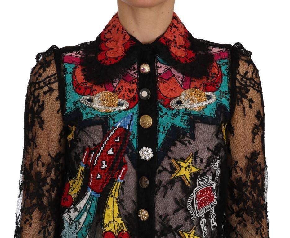Dolce & Gabbana  Black Lace Crystal SPACE Shirt #women, Black, Brand_Dolce & Gabbana, Catch, Dolce & Gabbana, feed-agegroup-adult, feed-color-black, feed-gender-female, feed-size-IT36 | XS, Gender_Women, IT36 | XS, Kogan, Tops & T-Shirts - Women - Clothing, Women - New Arrivals at SEYMAYKA