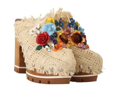 Dolce & Gabbana  Beige Raffia Mules Floral Slides #women, Beige, Brand_Dolce & Gabbana, Catch, Dolce & Gabbana, EU39/US8.5, feed-agegroup-adult, feed-color-beige, feed-gender-female, feed-size-US8.5, Gender_Women, Kogan, Platforms & Wedges - Women - Shoes, Shoes - New Arrivals at SEYMAYKA