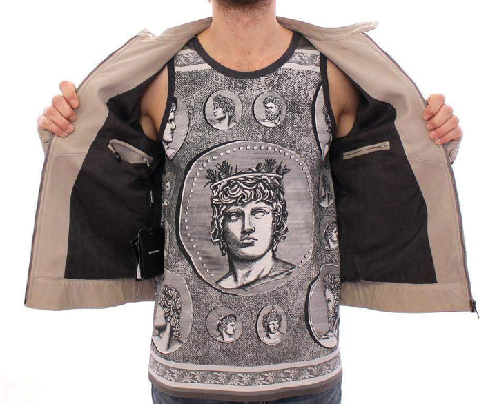 Dolce & Gabbana  Beige Leather Jacket Biker Coat #men, Beige, Brand_Dolce & Gabbana, Catch, Dolce & Gabbana, feed-agegroup-adult, feed-color-beige, feed-gender-male, feed-size-IT50 | L, Gender_Men, IT50 | L, Jackets - Men - Clothing, Kogan, Men - New Arrivals at SEYMAYKA