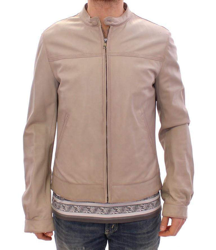 Dolce & Gabbana  Beige Leather Jacket Biker Coat #men, Beige, Brand_Dolce & Gabbana, Catch, Dolce & Gabbana, feed-agegroup-adult, feed-color-beige, feed-gender-male, feed-size-IT50 | L, Gender_Men, IT50 | L, Jackets - Men - Clothing, Kogan, Men - New Arrivals at SEYMAYKA