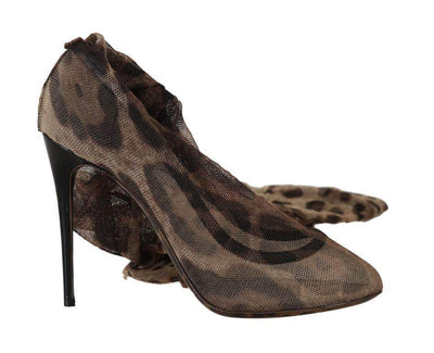 Dolce & Gabbana  Brown Leopard Tulle Long Socks Pumps #women, Brand_Dolce & Gabbana, Brown, Catch, Dolce & Gabbana, EU36/US5.5, EU37/US6.5, feed-agegroup-adult, feed-color-brown, feed-gender-female, feed-size-US5.5, feed-size-US6.5, Gender_Women, Kogan, Pumps - Women - Shoes, Shoes - New Arrivals at SEYMAYKA