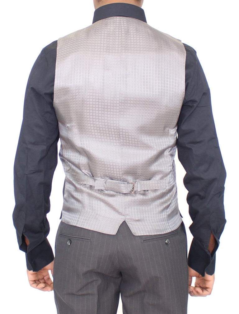 Dolce & Gabbana Gray Striped Formal Dress Vest #men, Dolce & Gabbana, feed-agegroup-adult, feed-color-gray, feed-gender-male, feed-size-IT46 | S, Gray, IT46 | S, Men - New Arrivals, Vests - Men - Clothing at SEYMAYKA