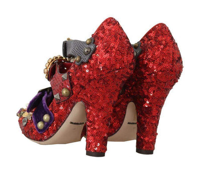 Dolce & Gabbana  Red Sequined Crystal Studs Heels Shoes #women, Brand_Dolce & Gabbana, Catch, Category_Shoes, Dolce & Gabbana, EU36/US5.5, feed-agegroup-adult, feed-color-red, feed-gender-female, feed-size-US5.5, feed-size-US7.5, Gender_Women, Kogan, Pumps - Women - Shoes, Red, Shoes - New Arrivals at SEYMAYKA