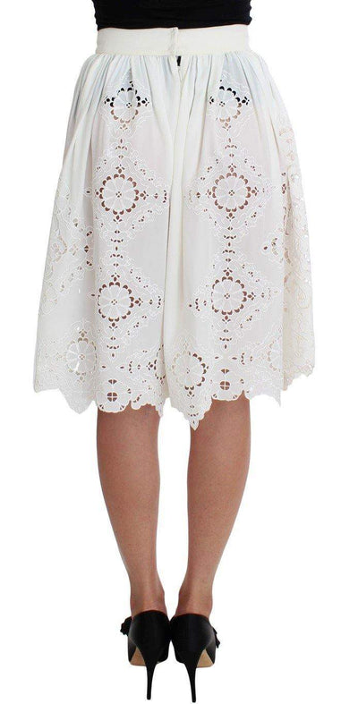 Dolce & Gabbana  White Silk Floral Ricamo Knee Skirt #women, Brand_Dolce & Gabbana, Catch, Dolce & Gabbana, feed-agegroup-adult, feed-color-white, feed-gender-female, feed-size-IT40|S, Gender_Women, IT40|S, Kogan, Skirts - Women - Clothing, White at SEYMAYKA