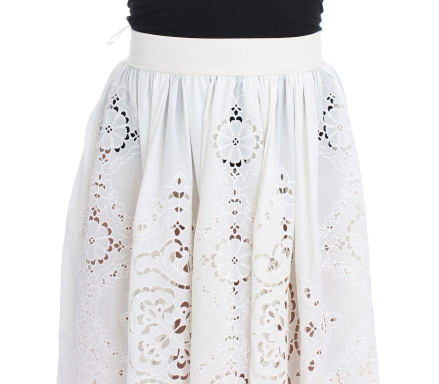 Dolce & Gabbana  White Silk Floral Ricamo Knee Skirt #women, Brand_Dolce & Gabbana, Catch, Dolce & Gabbana, feed-agegroup-adult, feed-color-white, feed-gender-female, feed-size-IT40|S, Gender_Women, IT40|S, Kogan, Skirts - Women - Clothing, White at SEYMAYKA