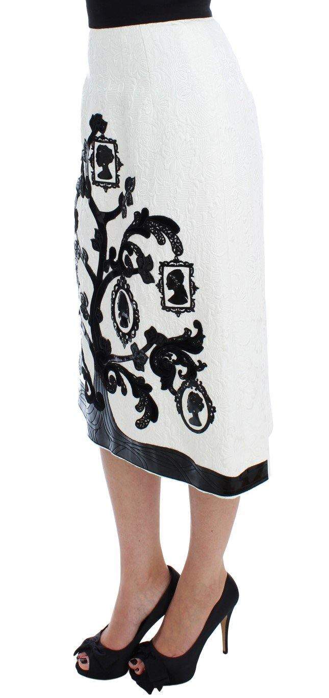 Dolce & Gabbana  White Floral Brocade Family Tree Skirt #women, Black/White, Brand_Dolce & Gabbana, Catch, Dolce & Gabbana, feed-agegroup-adult, feed-color-black, feed-color-white, feed-gender-female, feed-size-IT40|S, Gender_Women, IT40|S, Kogan, Skirts - Women - Clothing at SEYMAYKA