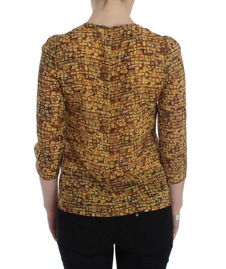 Dolce & Gabbana  Multicolor Mosaic Print Silk Blouse T-shirt #women, Brand_Dolce & Gabbana, Catch, Dolce & Gabbana, feed-agegroup-adult, feed-color-multicolor, feed-gender-female, feed-size-IT38 | S, feed-size-IT40 | M, Gender_Women, IT38 | S, IT42|M, Kogan, Multicolor, Tops & T-Shirts - Women - Clothing at SEYMAYKA