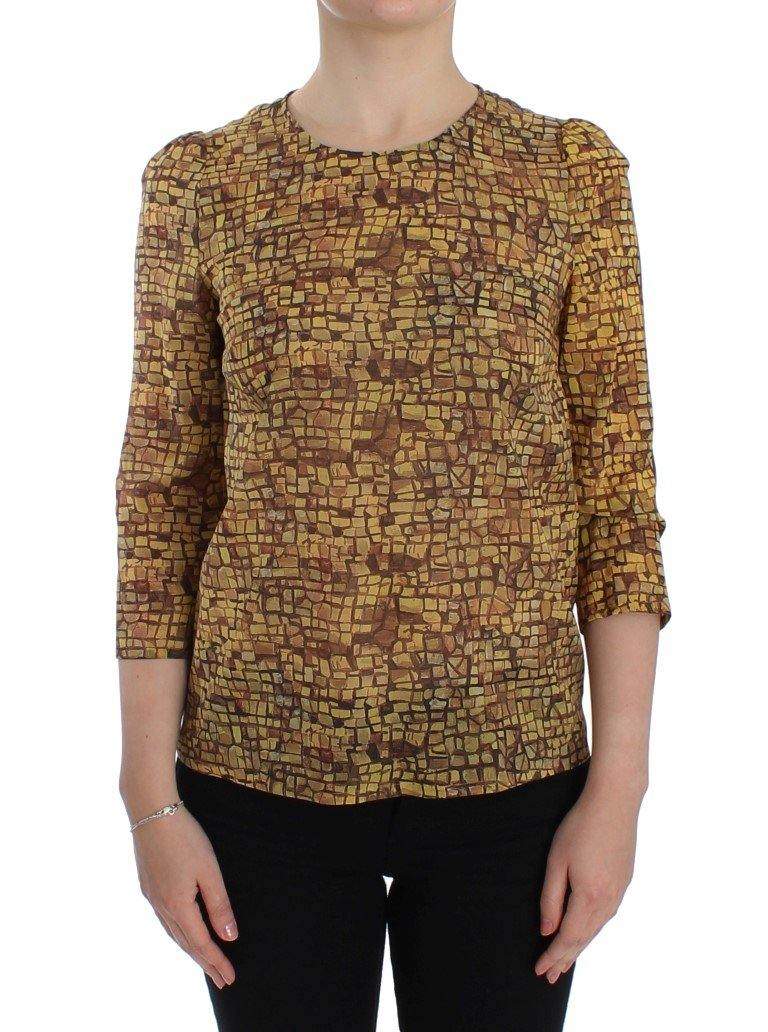 Dolce & Gabbana  Multicolor Mosaic Print Silk Blouse T-shirt #women, Brand_Dolce & Gabbana, Catch, Dolce & Gabbana, feed-agegroup-adult, feed-color-multicolor, feed-gender-female, feed-size-IT38 | S, feed-size-IT40 | M, Gender_Women, IT38 | S, IT42|M, Kogan, Multicolor, Tops & T-Shirts - Women - Clothing at SEYMAYKA