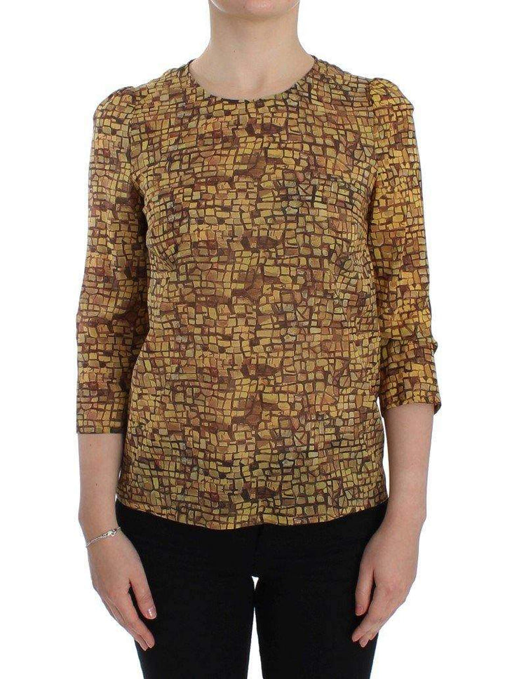 Dolce & Gabbana  Multicolor Mosaic Print Silk Blouse T-shirt #women, Brand_Dolce & Gabbana, Catch, Dolce & Gabbana, feed-agegroup-adult, feed-color-multicolor, feed-gender-female, feed-size-IT38 | S, feed-size-IT40 | M, Gender_Women, IT38 | S, IT42|M, Kogan, Multicolor, Tops & T-Shirts - Women - Clothing at SEYMAYKA
