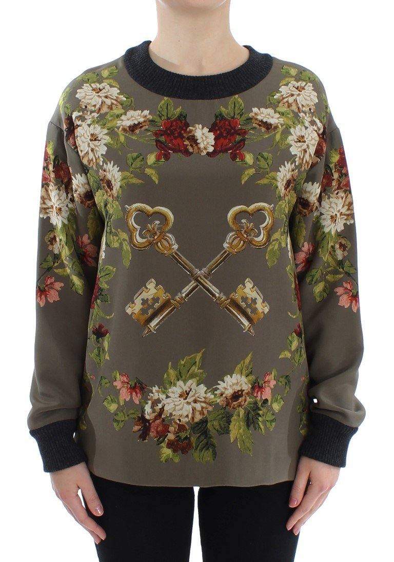 Dolce & Gabbana  Green Key Floral Print Silk Sweater #women, Brand_Dolce & Gabbana, Catch, Dolce & Gabbana, feed-agegroup-adult, feed-color-green, feed-gender-female, feed-size-IT40|S, Gender_Women, Green, IT40|S, Kogan, Sweaters - Women - Clothing at SEYMAYKA