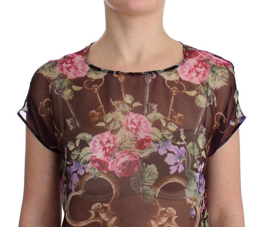 Dolce & Gabbana  Black Key Floral Print Silk Blouse T-shirt #women, Black, Brand_Dolce & Gabbana, Catch, Dolce & Gabbana, feed-agegroup-adult, feed-color-black, feed-gender-female, feed-size-IT40|S, Gender_Women, IT40|S, Kogan, Tops & T-Shirts - Women - Clothing at SEYMAYKA