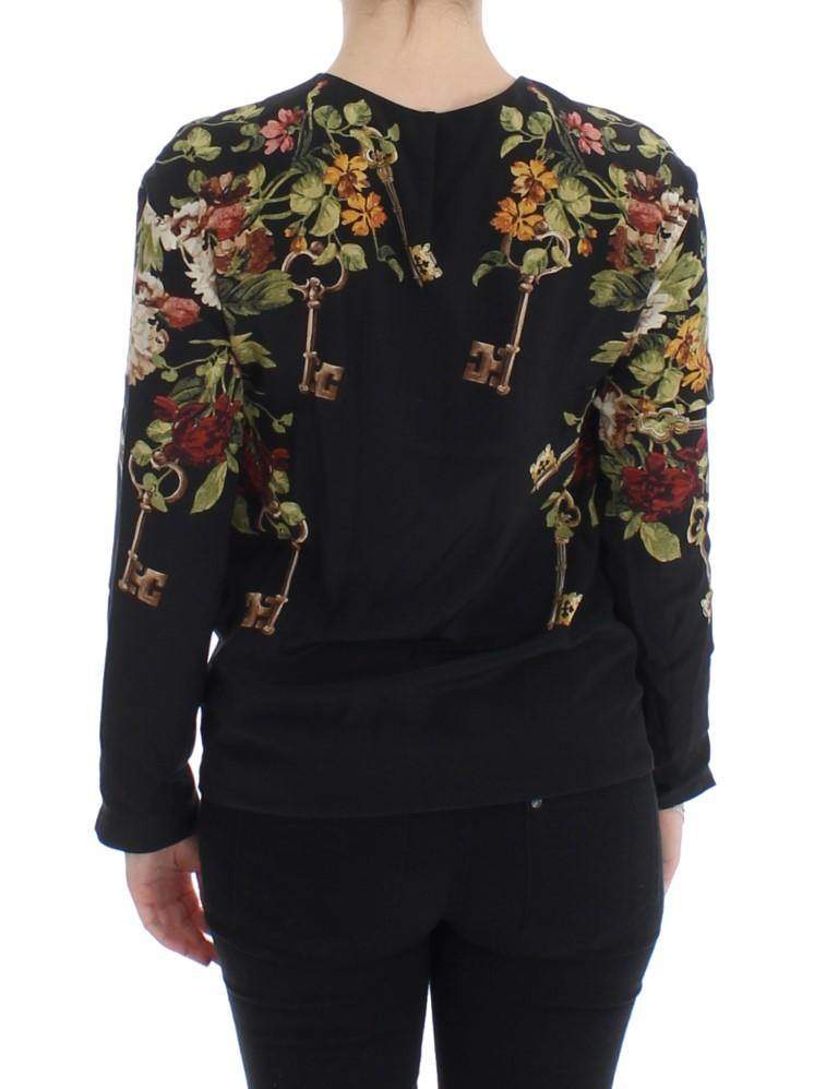 Dolce & Gabbana  Black Key Floral Print Silk Blouse Top #women, Black, Brand_Dolce & Gabbana, Catch, Dolce & Gabbana, feed-agegroup-adult, feed-color-black, feed-gender-female, feed-size-IT36 | XS, Gender_Women, IT36 | XS, Kogan, Tops & T-Shirts - Women - Clothing at SEYMAYKA