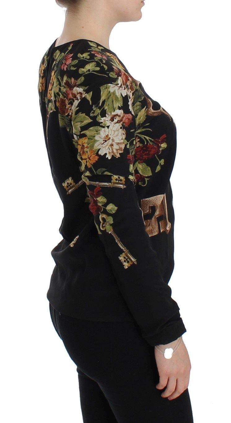 Dolce & Gabbana  Black Key Floral Print Silk Blouse Top #women, Black, Brand_Dolce & Gabbana, Catch, Dolce & Gabbana, feed-agegroup-adult, feed-color-black, feed-gender-female, feed-size-IT36 | XS, Gender_Women, IT36 | XS, Kogan, Tops & T-Shirts - Women - Clothing at SEYMAYKA