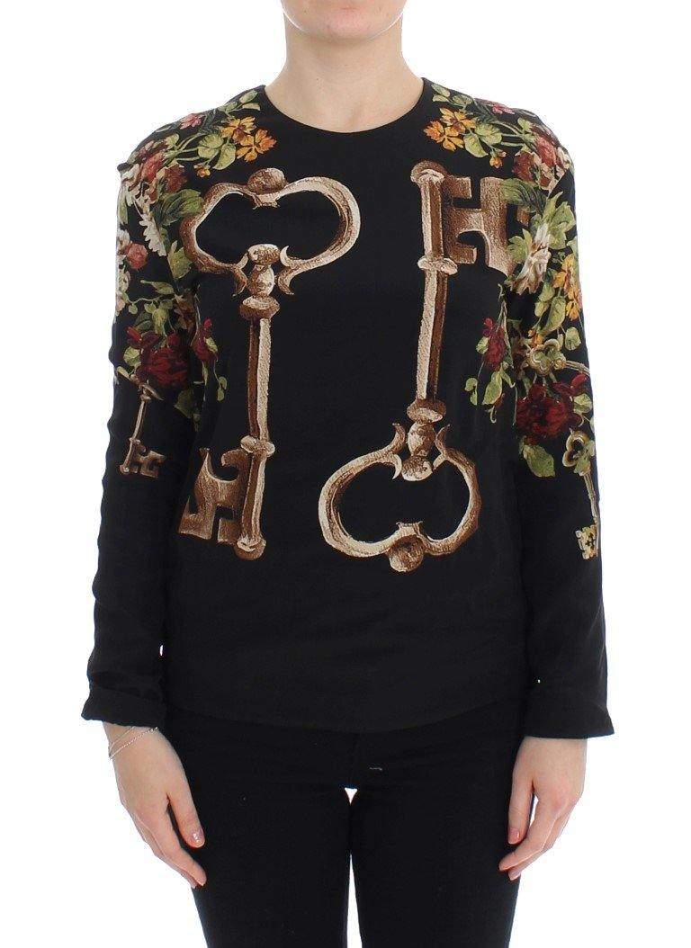 Dolce & Gabbana  Black Key Floral Print Silk Blouse Top #women, Black, Brand_Dolce & Gabbana, Catch, Dolce & Gabbana, feed-agegroup-adult, feed-color-black, feed-gender-female, feed-size-IT36 | XS, Gender_Women, IT36 | XS, Kogan, Tops & T-Shirts - Women - Clothing at SEYMAYKA