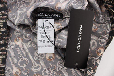 Dolce & Gabbana  Gray Gold Key Print Silk Blouse T-shirt #women, Brand_Dolce & Gabbana, Catch, Dolce & Gabbana, feed-agegroup-adult, feed-color-gray, feed-gender-female, feed-size-IT38|XS, feed-size-IT40|S, feed-size-IT42|M, feed-size-IT48|XXL, Gender_Women, Gray, IT40|S, IT42|M, IT48|XXL, Kogan, Tops & T-Shirts - Women - Clothing at SEYMAYKA