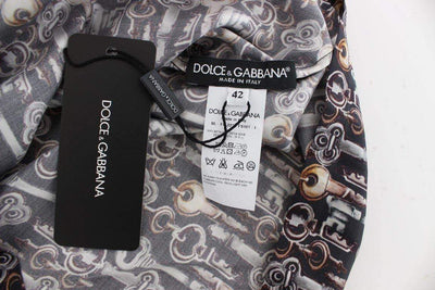 Dolce & Gabbana  Gray Gold Key Print Silk Blouse T-shirt #women, Brand_Dolce & Gabbana, Catch, Dolce & Gabbana, feed-agegroup-adult, feed-color-gray, feed-gender-female, feed-size-IT38|XS, feed-size-IT40|S, feed-size-IT42|M, feed-size-IT44|L, Gender_Women, Gray, IT38|XS, IT40|S, IT42|M, IT44|L, Kogan, Tops & T-Shirts - Women - Clothing at SEYMAYKA