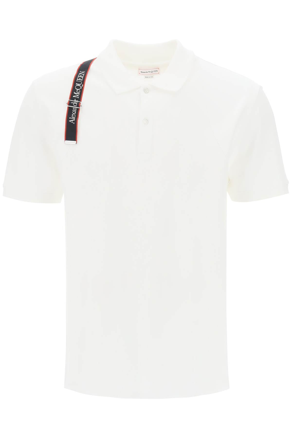 Alexander mcqueen harness polo shirt in piqué with selvedge logo-0