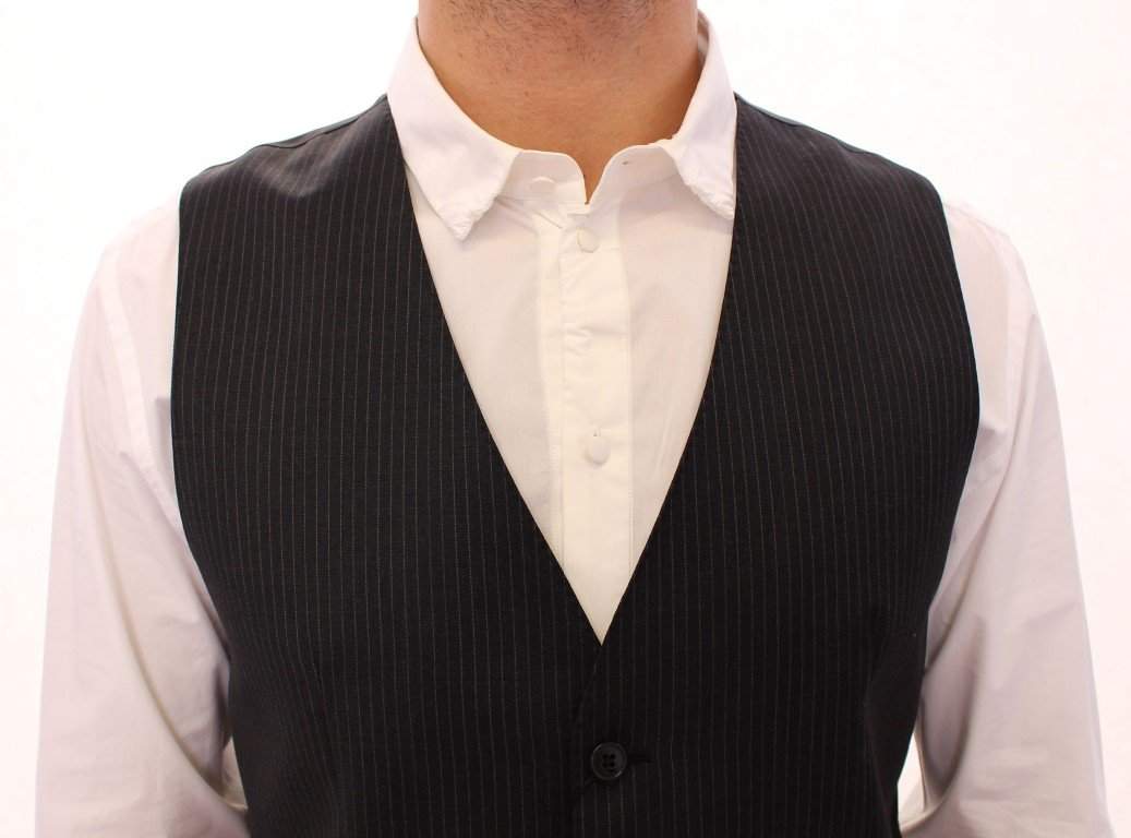 Dolce & Gabbana  Gray Striped Wool Single Breasted Vest #men, Black, Brand_Dolce & Gabbana, Catch, Dolce & Gabbana, feed-agegroup-adult, feed-color-black, feed-gender-male, feed-size-IT48 | M, Gender_Men, IT48 | M, Kogan, Men - New Arrivals, Vests - Men - Clothing at SEYMAYKA