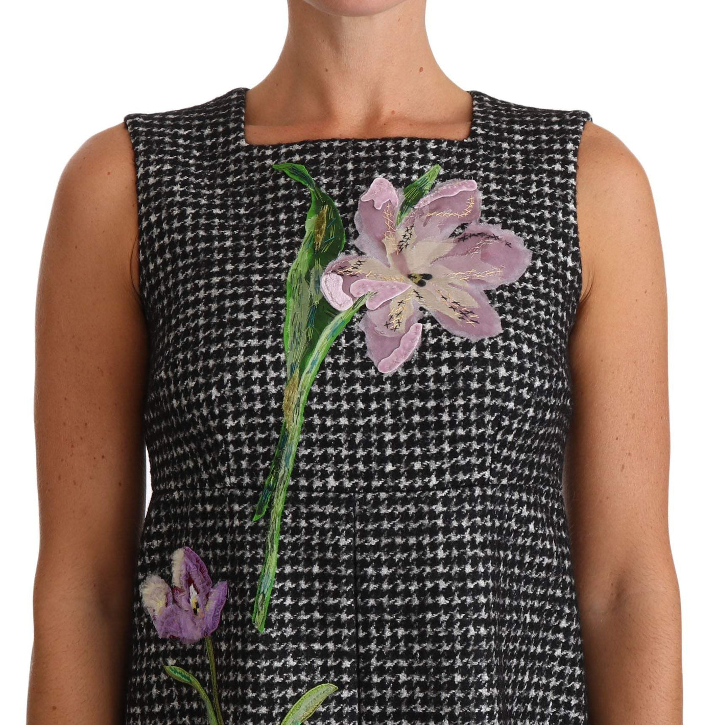 Dolce & Gabbana  Gray Houndstooth Floral Appliqué Shift Mini Dress #women, Brand_Dolce & Gabbana, Catch, Clothing_Dress, Dolce & Gabbana, Dresses - Women - Clothing, feed-agegroup-adult, feed-color-gray, feed-gender-female, feed-size-IT40|S, Gender_Women, Gray, IT40|S, Kogan, Women - New Arrivals at SEYMAYKA