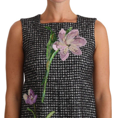 Dolce & Gabbana  Gray Houndstooth Floral Appliqué Shift Mini Dress #women, Brand_Dolce & Gabbana, Catch, Clothing_Dress, Dolce & Gabbana, Dresses - Women - Clothing, feed-agegroup-adult, feed-color-gray, feed-gender-female, feed-size-IT40|S, Gender_Women, Gray, IT40|S, Kogan, Women - New Arrivals at SEYMAYKA