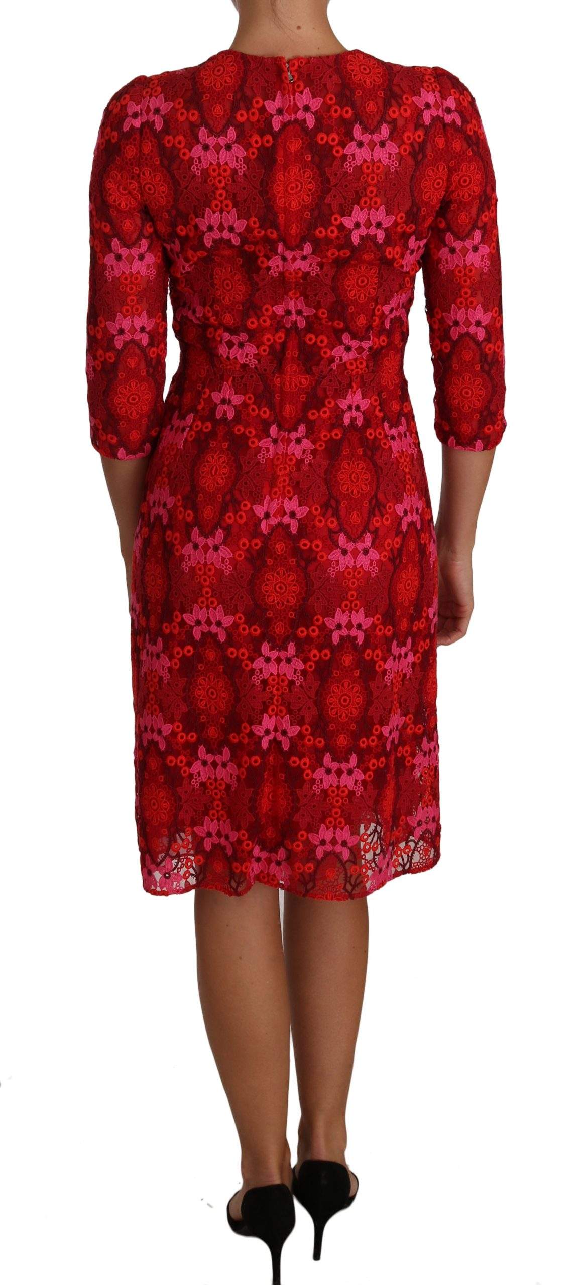 Dolce & Gabbana  Floral Crochet Lace Red Pink Sheath Dress #women, Brand_Dolce & Gabbana, Catch, Clothing_Dress, Dolce & Gabbana, Dresses - Women - Clothing, feed-agegroup-adult, feed-color-pink, feed-gender-female, feed-size-IT40|S, Gender_Women, IT40|S, Kogan, Pink, Women - New Arrivals at SEYMAYKA