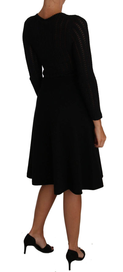 Dolce & Gabbana  Black Knitted Wool Sheath Long Sleeves Dress #women, Black, Brand_Dolce & Gabbana, Catch, Clothing_Dress, Dolce & Gabbana, Dresses - Women - Clothing, feed-agegroup-adult, feed-color-black, feed-gender-female, feed-size-IT40|S, Gender_Women, IT40|S, Kogan, Women - New Arrivals at SEYMAYKA