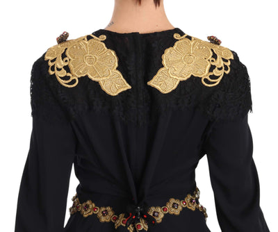 Dolce & Gabbana  Black Silk Stretch Gold Crystal Dress #women, Black, Brand_Dolce & Gabbana, Catch, Clothing_Dress, Dolce & Gabbana, Dresses - Women - Clothing, feed-agegroup-adult, feed-color-black, feed-gender-female, feed-size-IT38 | S, feed-size-IT42|M, Gender_Women, IT38 | S, IT42|M, Kogan, Women - New Arrivals at SEYMAYKA