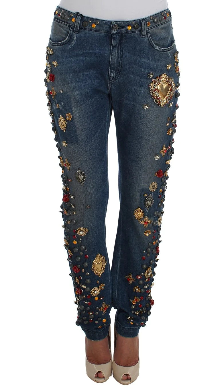 Dolce & Gabbana Crystal Roses Heart Embellished Jeans #women, Blue, Brand_Dolce & Gabbana, Catch, Dolce & Gabbana, feed-agegroup-adult, feed-color-blue, feed-gender-female, feed-size-IT36 | XS, feed-size-IT38|XS, feed-size-IT40|S, feed-size-IT42|M, feed-size-IT44|L, Gender_Women, IT36 | XS, IT38|XS, IT40|S, IT42|M, IT44|L, Jeans & Pants - Women - Clothing, Kogan at SEYMAYKA