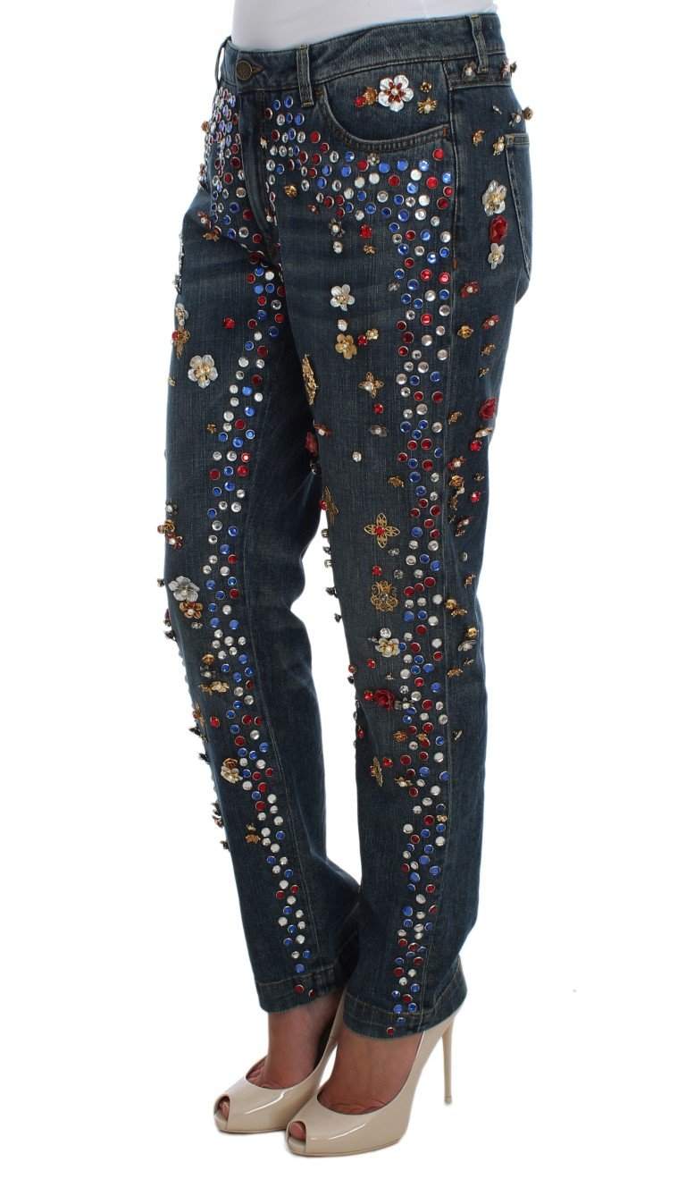Dolce & Gabbana  Crystal Roses Heart Embellished Jeans #women, Blue, Brand_Dolce & Gabbana, Catch, Dolce & Gabbana, feed-agegroup-adult, feed-color-blue, feed-gender-female, feed-size-IT38|XS, feed-size-IT44|L, Gender_Women, IT38|XS, IT44|L, Jeans & Pants - Women - Clothing, Kogan at SEYMAYKA