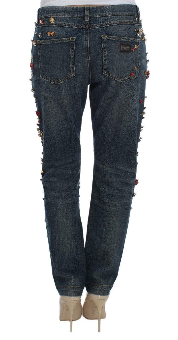 Dolce & Gabbana  Crystal Roses Heart Embellished Jeans #women, Blue, Brand_Dolce & Gabbana, Catch, Dolce & Gabbana, feed-agegroup-adult, feed-color-blue, feed-gender-female, feed-size-IT38|XS, feed-size-IT44|L, Gender_Women, IT38|XS, IT44|L, Jeans & Pants - Women - Clothing, Kogan at SEYMAYKA