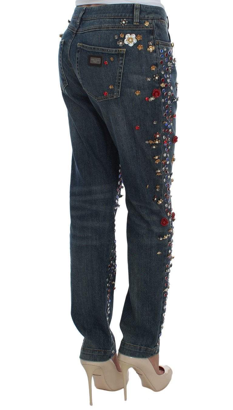 Dolce & Gabbana  Crystal Roses Heart Embellished Jeans #women, Blue, Brand_Dolce & Gabbana, Catch, Dolce & Gabbana, feed-agegroup-adult, feed-color-blue, feed-gender-female, feed-size-IT38|XS, feed-size-IT44|L, Gender_Women, IT38|XS, IT44|L, Jeans & Pants - Women - Clothing, Kogan at SEYMAYKA
