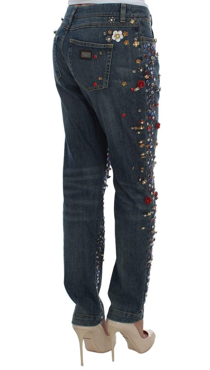 Dolce & Gabbana  Crystal Roses Heart Embellished Jeans #women, Blue, Brand_Dolce & Gabbana, Catch, Dolce & Gabbana, feed-agegroup-adult, feed-color-blue, feed-gender-female, feed-size-IT38|XS, feed-size-IT44|L, Gender_Women, IT38|XS, IT44|L, Jeans & Pants - Women - Clothing, Kogan at SEYMAYKA