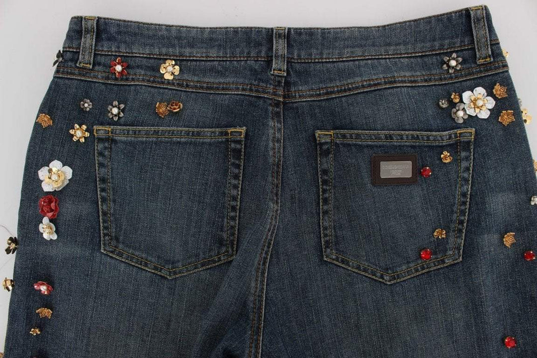 Dolce & Gabbana  Crystal Roses Heart Embellished Jeans #women, Blue, Brand_Dolce & Gabbana, Catch, Dolce & Gabbana, feed-agegroup-adult, feed-color-blue, feed-gender-female, feed-size-IT38|XS, feed-size-IT44|L, Gender_Women, IT38|XS, IT44|L, Jeans & Pants - Women - Clothing, Kogan at SEYMAYKA